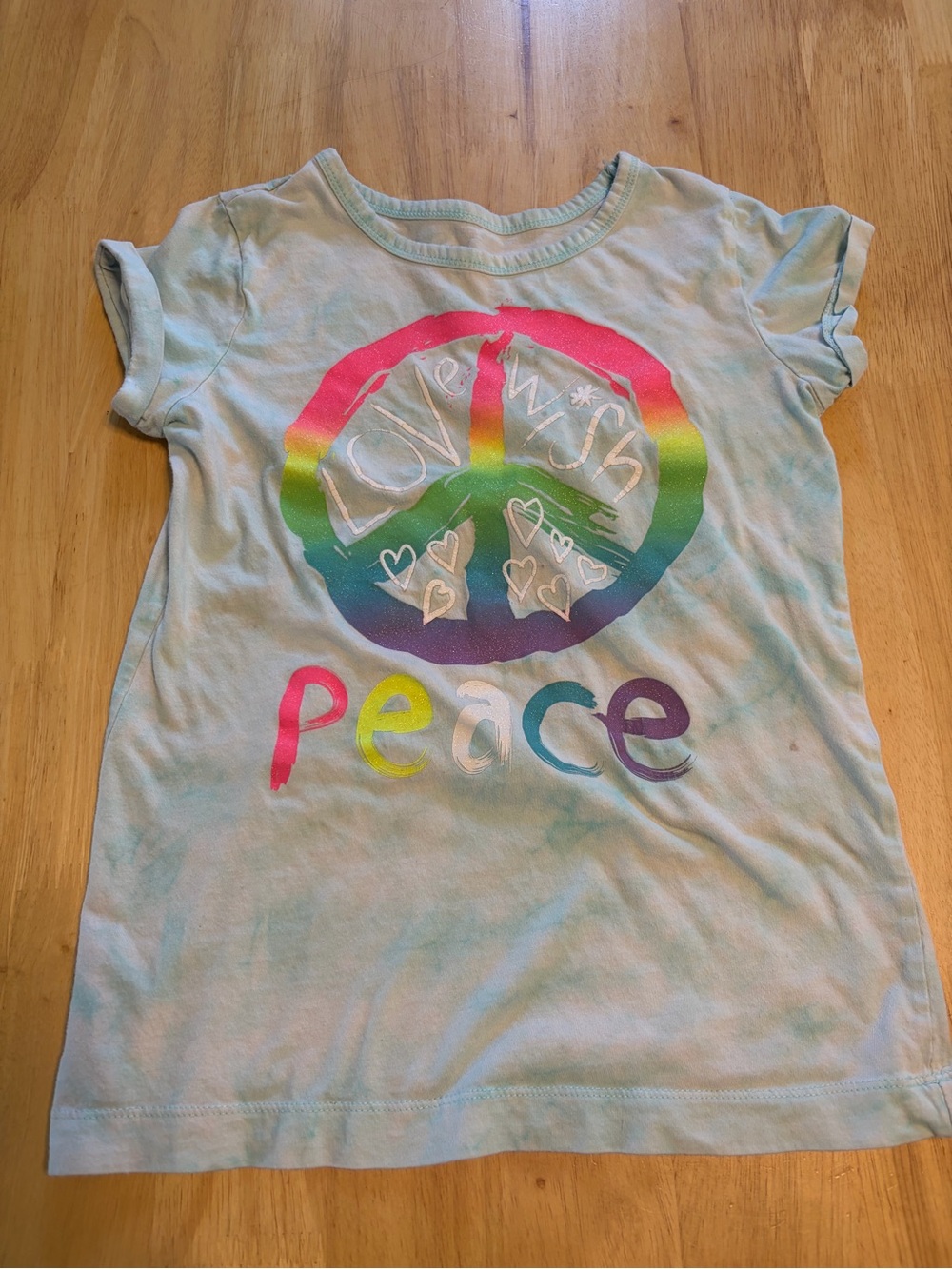 Circo Light Blue Tie-Dye Tee with Rainbow Peace Graphic